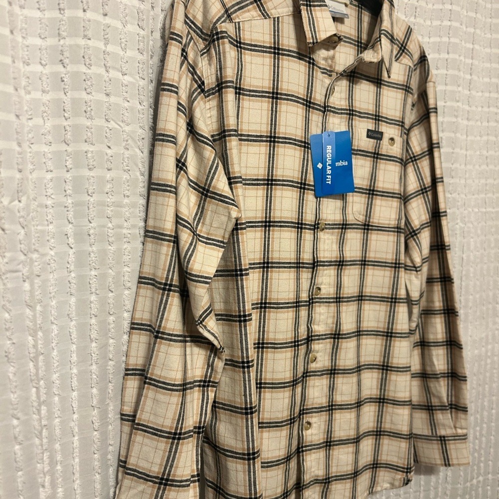 Columbia Cornell Woods Flannel Long Sleeve Shirt Mens Large Tan Plaid AM1523-192 - Picture 2 of 7